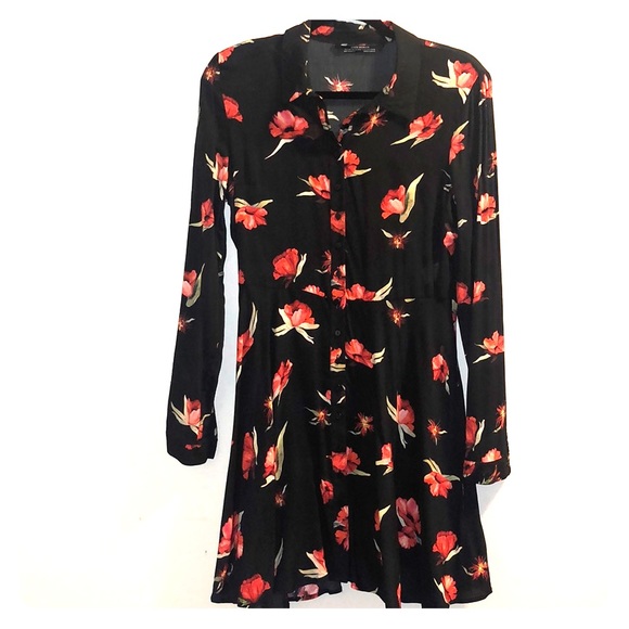 zara red and black floral dress
